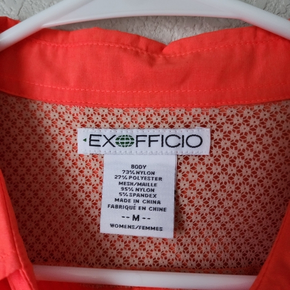 EXOFFICIO Lightweight Nylon Blend Button Up Shirt Neon Orange M Hiking gorpcore - Picture 7 of 10